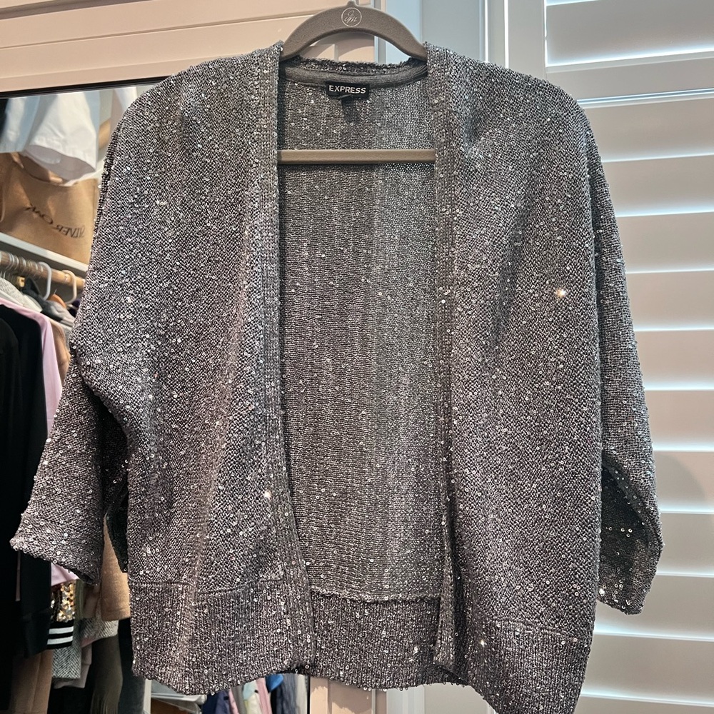 Express Women's Sparkling Silver Cardigan